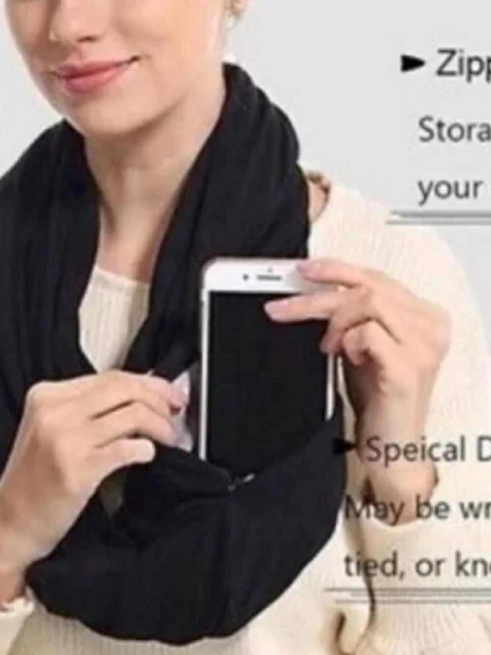 Beyond Yoga Black Infinity Scarf with Hidden Phone Pocket